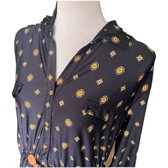 Womens Always Indigo Latch Waist Paisley Dot V Neck Dress - Sz 1X - Picture 2 of 4